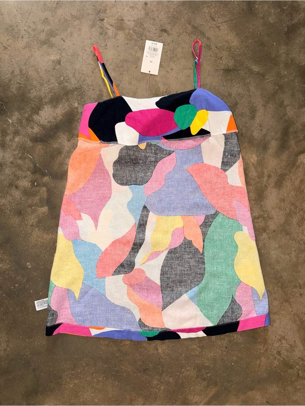 A New Day NWT Linen Blend Abstract Mini Dress Multicolor XS Adjustable - Picture 7 of 9